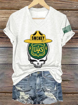 V-Neck Retro Resist Save The Forest Service Print T-Shirt