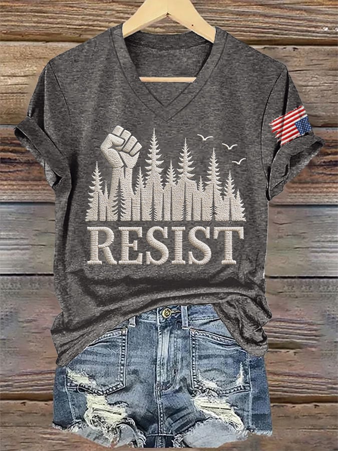 🔥Buy 3 Get 15% Off🔥V-Neck Retro Resist Save The Forest Service Print T-Shirt