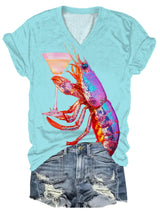 Women's Crawfish Festival Print V Neck T-shirt