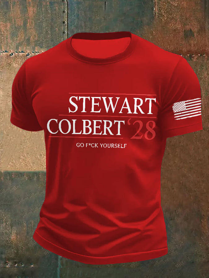 Men's Retro Stewart Colbert 2028 Go F*Ck Yourself Print T-Shirt