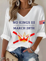 🔥Buy 3 Get 15% Off V-Neck Retro No Kings III 50 State Nationwide Protest March 28th Print T-Shirt