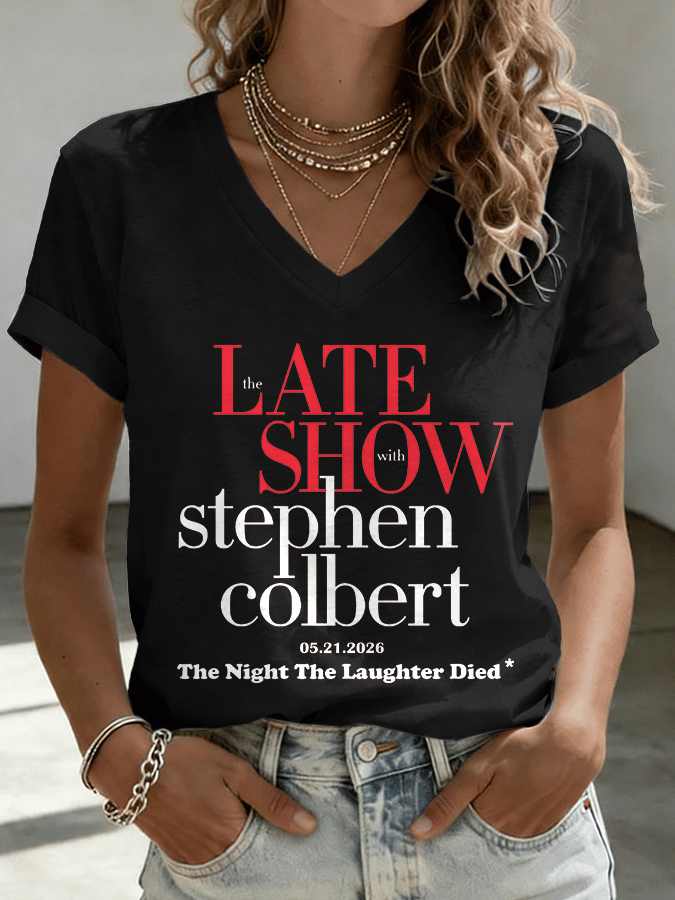 🔥Buy 3 Get 15% Off🔥V-Neck Retro Late Show 05.21.2026 The Night The Laughter Died Print T-Shirt