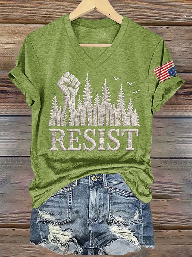 🔥Buy 3 Get 15% Off🔥V-Neck Retro Resist Save The Forest Service Print T-Shirt