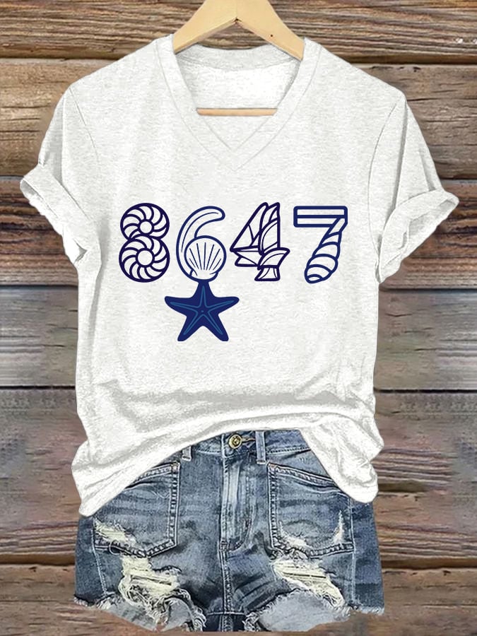 🔥Buy 3 Get 15% Off🔥V-Neck Retro 8647 Starfish Seashells Print T-Shirt