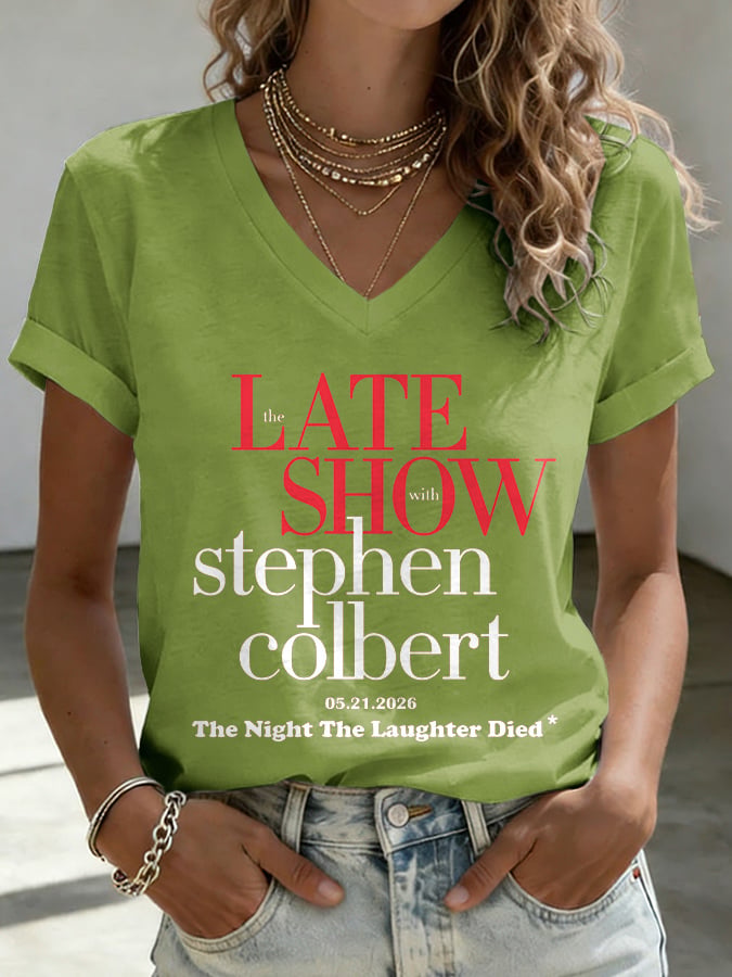 🔥Buy 3 Get 15% Off🔥V-Neck Retro Late Show 05.21.2026 The Night The Laughter Died Print T-Shirt