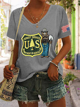 🔥Buy 3 Get 15% Off🔥V-Neck Retro Save The Forest Service Print T-Shirt