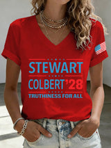 V-Neck Retro Stewart Colbert 2028 Truthiness For All Print T-Shirt