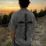 Thorned Cross Printed Men's Washed Tee