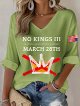 🔥Buy 3 Get 15% Off V-Neck Retro No Kings III 50 State Nationwide Protest March 28th Print T-Shirt