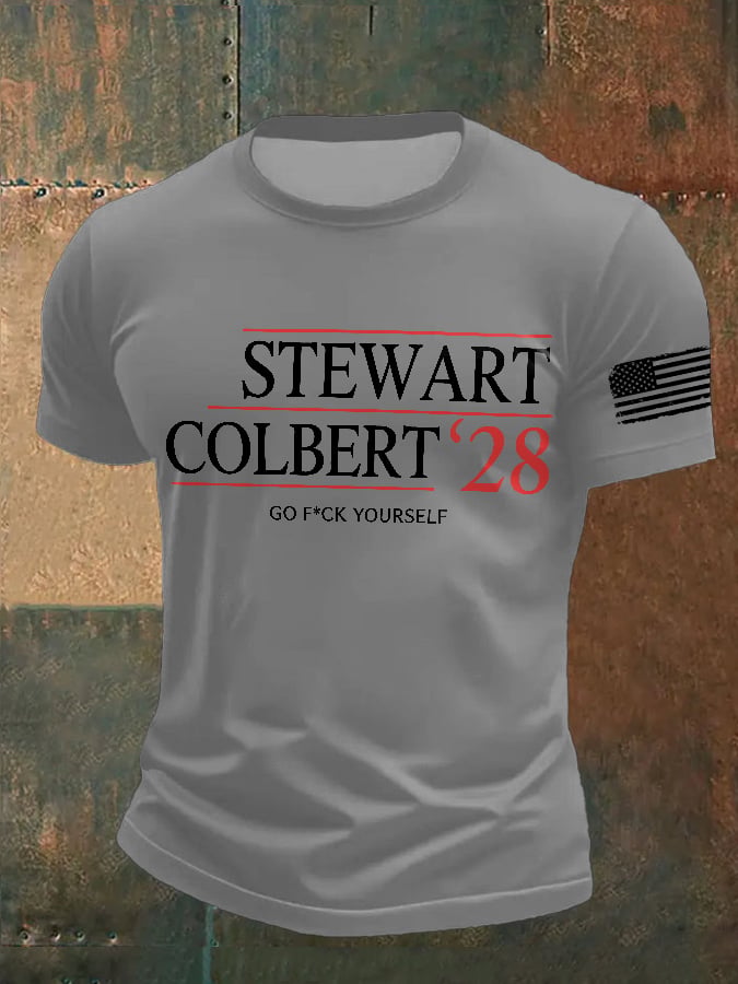 Men's Retro Stewart Colbert 2028 Go F*Ck Yourself Print T-Shirt