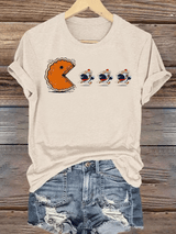 Women's  Funny Turkey Chasing Pie Sublimation FDT Thanksgiving  T-Shirt