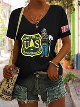 🔥Buy 3 Get 15% Off🔥V-Neck Retro Save The Forest Service Print T-Shirt