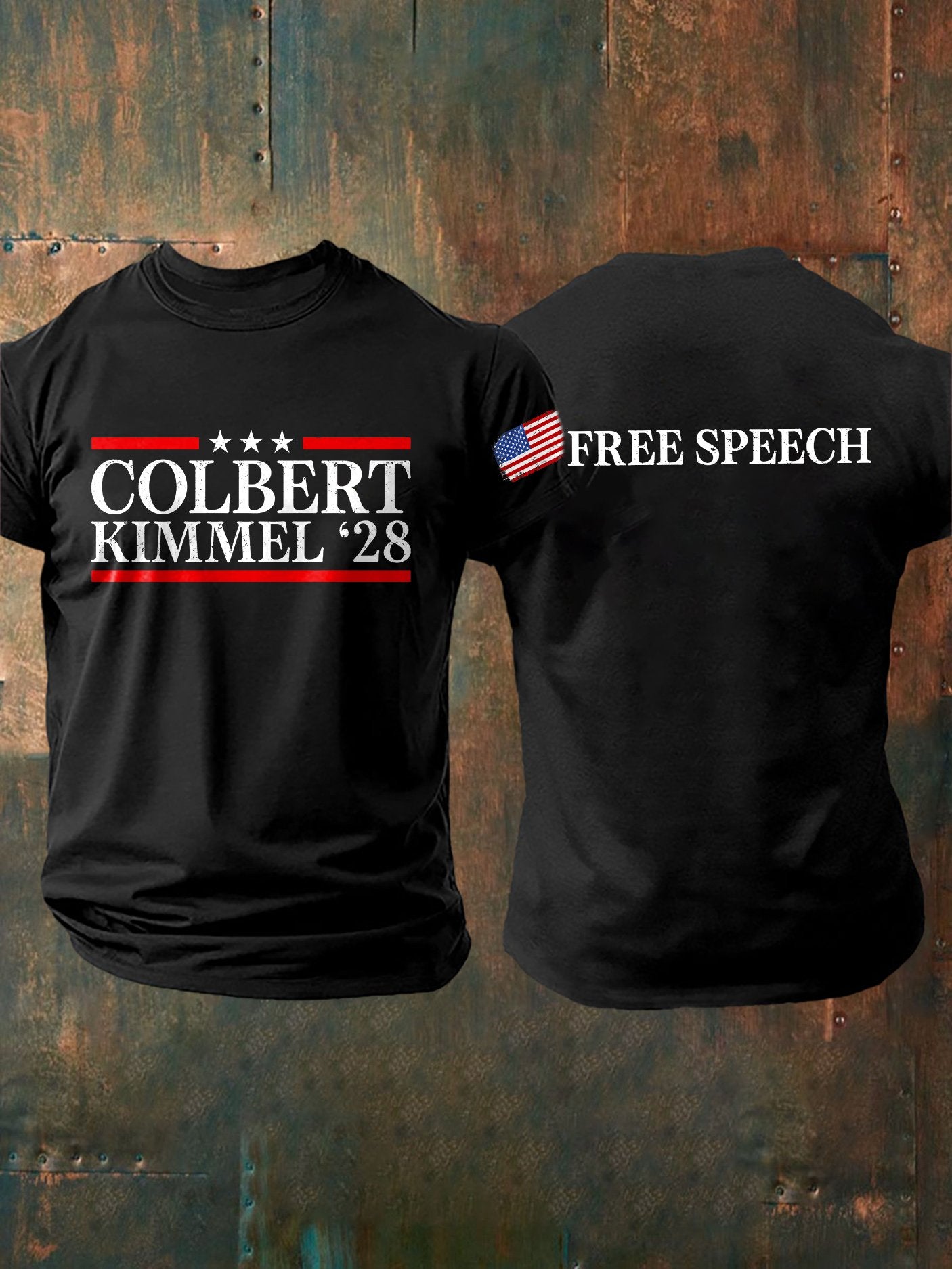 Men's Retro Colbert Kimmel 28 Free Speech Print T-Shirt