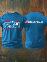 Men's Retro Colbert Kimmel 28 Free Speech Print T-Shirt