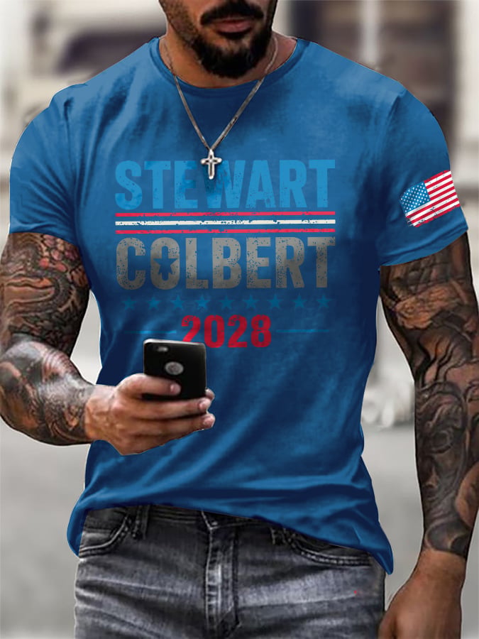 Men's Retro Stewart Colbert 2028 Print T-Shirt