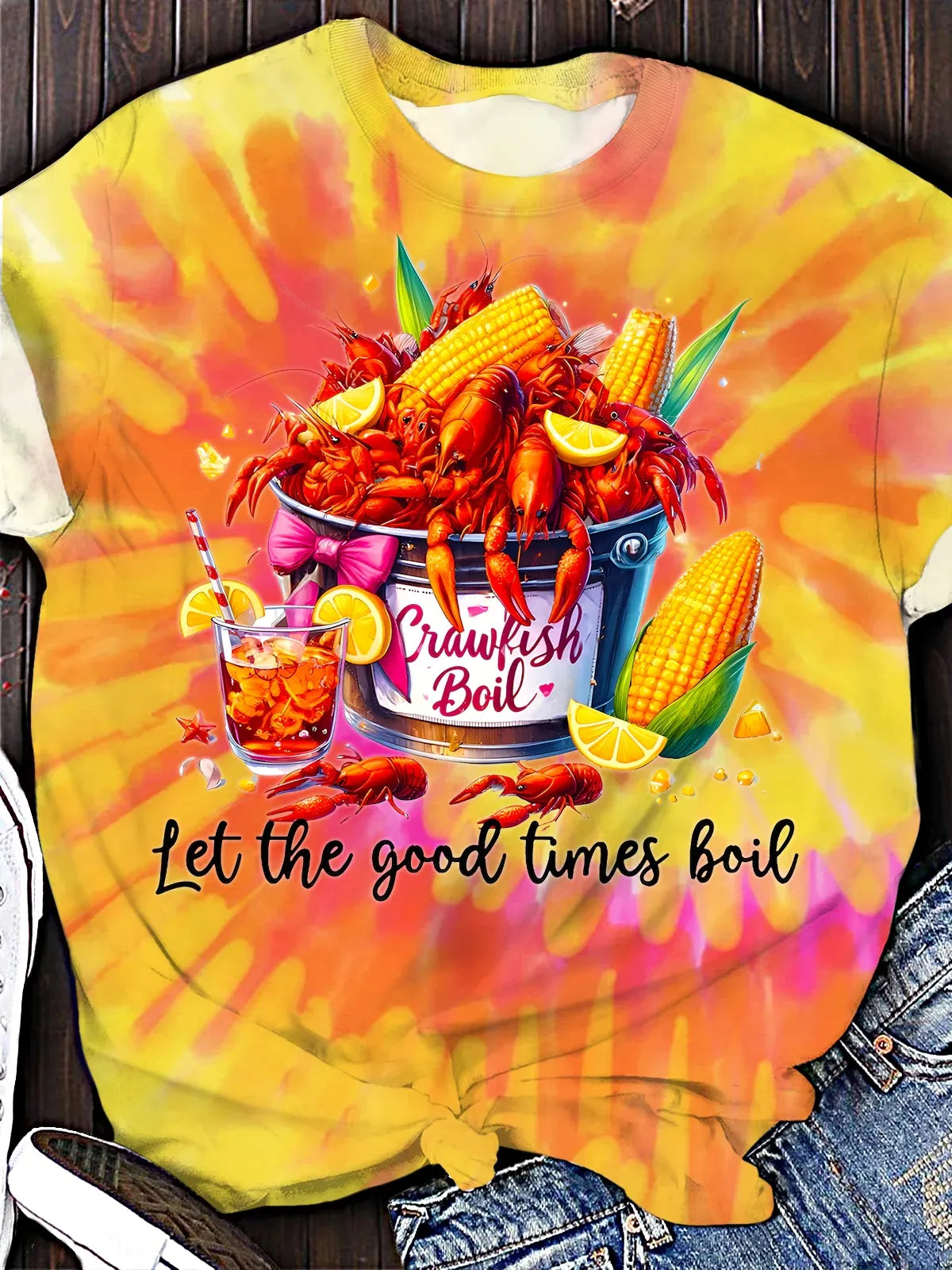 Women's Crawfish Watercolor Crew Neck T-shirt