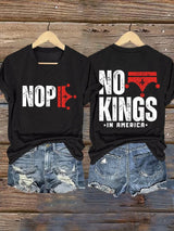🔥Buy 3 Get 15% Off V-Neck Retro No Kings In America Print T-Shirt