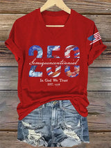 V-Neck Retro Semiquincentennial 250 In God We Trust Print T-Shirt