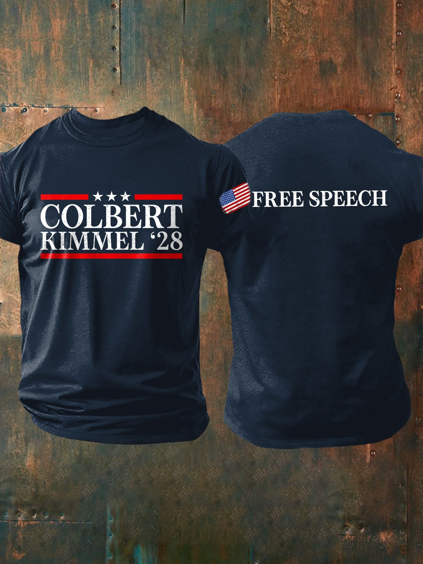Men's Retro Colbert Kimmel 28 Free Speech Print T-Shirt