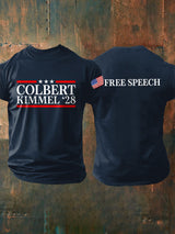 Men's Retro Colbert Kimmel 28 Free Speech Print T-Shirt