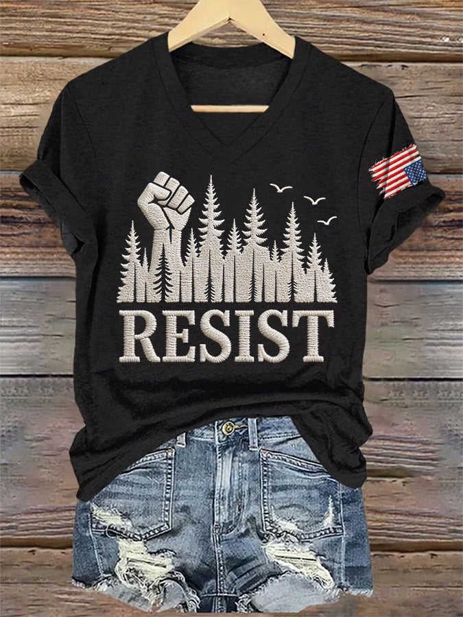 🔥Buy 3 Get 15% Off🔥V-Neck Retro Resist Save The Forest Service Print T-Shirt