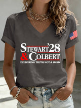V-Neck Retro Stewart Colbert 2028 Delivering Truth Hot & Hard Print T-Shirt