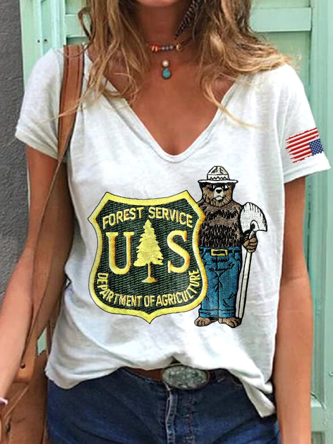 🔥Buy 3 Get 15% Off🔥V-Neck Retro Save The Forest Service Print T-Shirt
