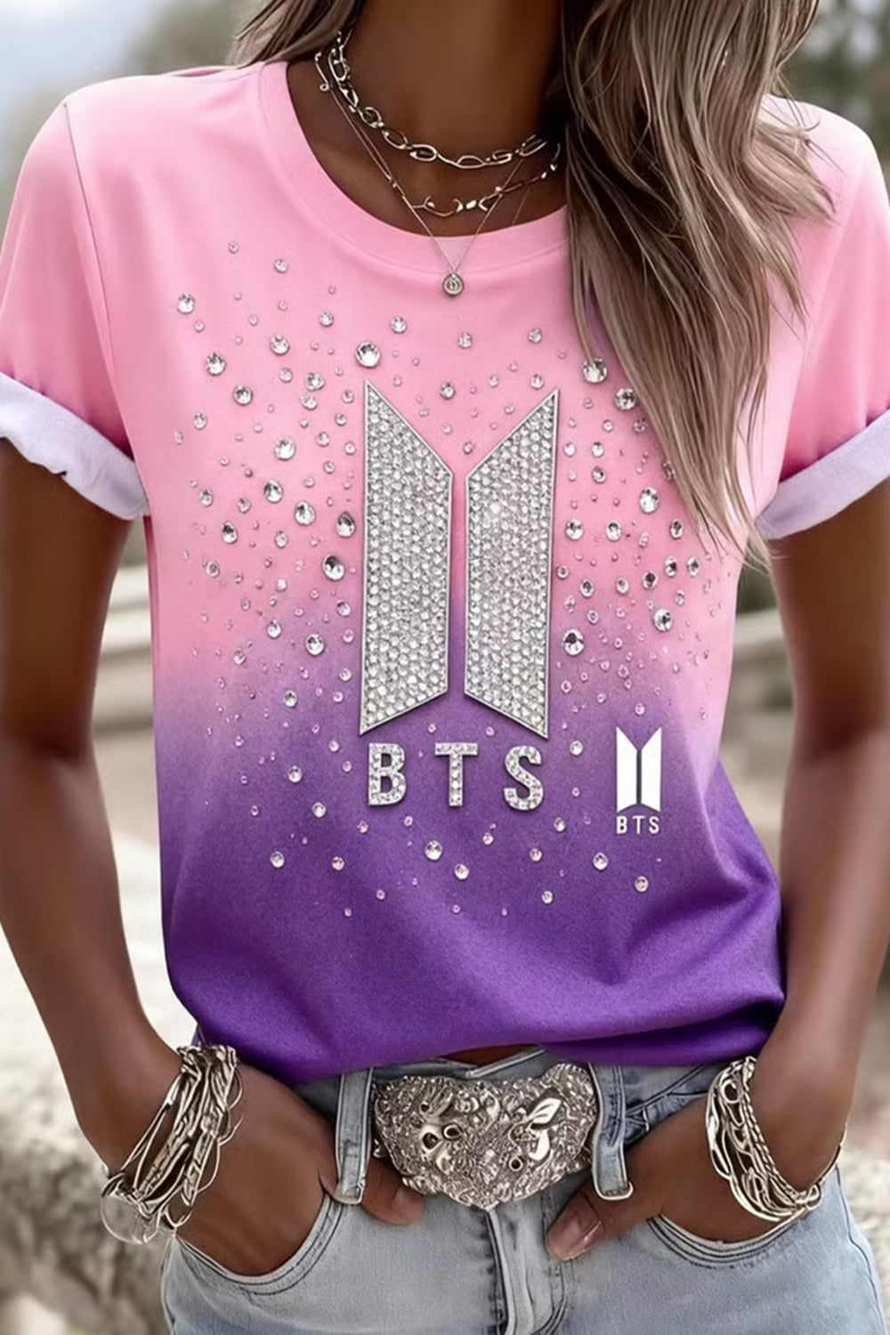 Women's Music Art Print Round Neck T-Shirt