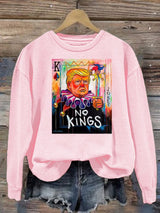 Women's   No Kings In America Print Casual  Sweatshirt
