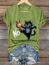 🔥Buy 3 Get 15% Off🔥V-Neck Retro Cat And Crown No Kings In America Print T-Shirt
