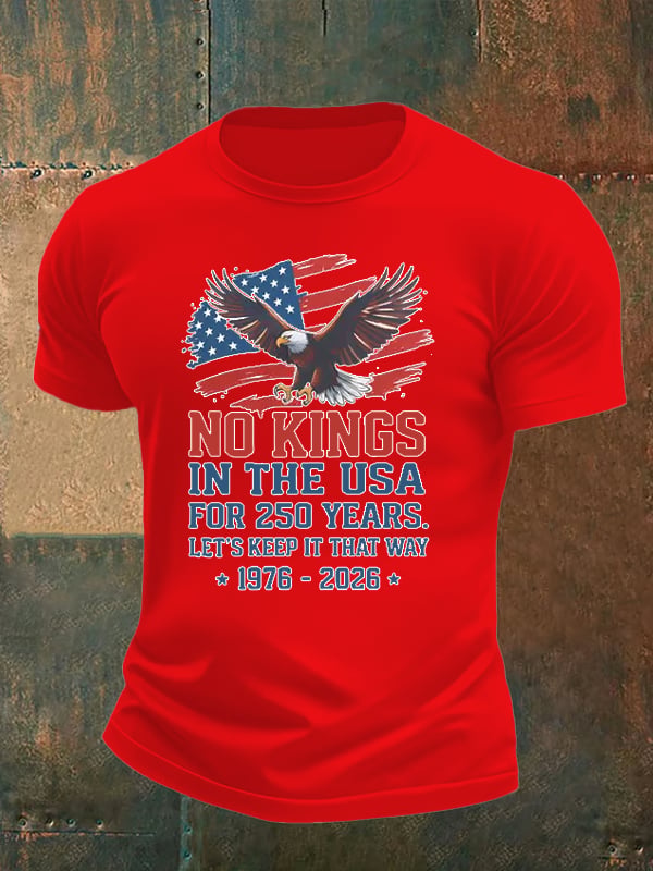 Men's   No Kings USA Patriotic Tee ,250 Years of Democracy printed T-shirt