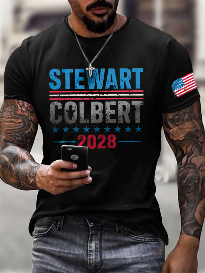 Men's Retro Stewart Colbert 2028 Print T-Shirt