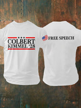 Men's Retro Colbert Kimmel 28 Free Speech Print T-Shirt