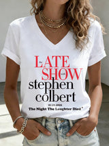 🔥Buy 3 Get 15% Off🔥V-Neck Retro Late Show 05.21.2026 The Night The Laughter Died Print T-Shirt