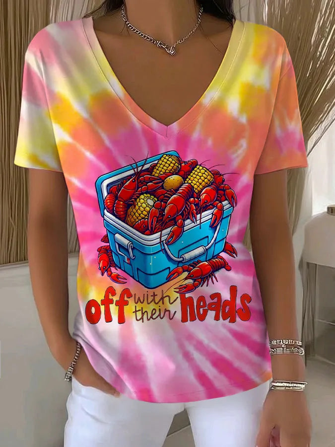 Women's Crawfish Festival Print V Neck T-shirt
