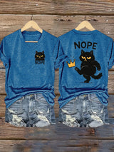 🔥Buy 3 Get 15% Off🔥Women's Retro No Kings In America Cat Crown Nope Print Short Sleeve T-Shirt
