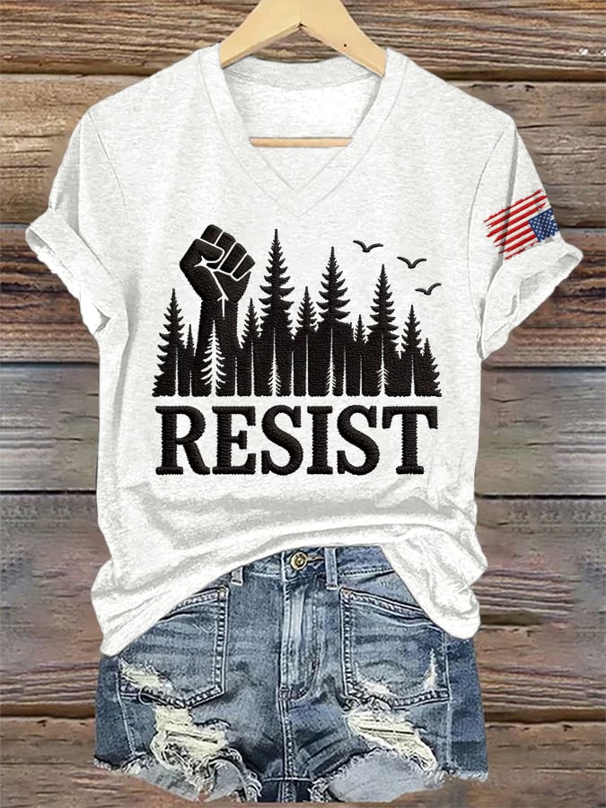 🔥Buy 3 Get 15% Off🔥V-Neck Retro Resist Save The Forest Service Print T-Shirt
