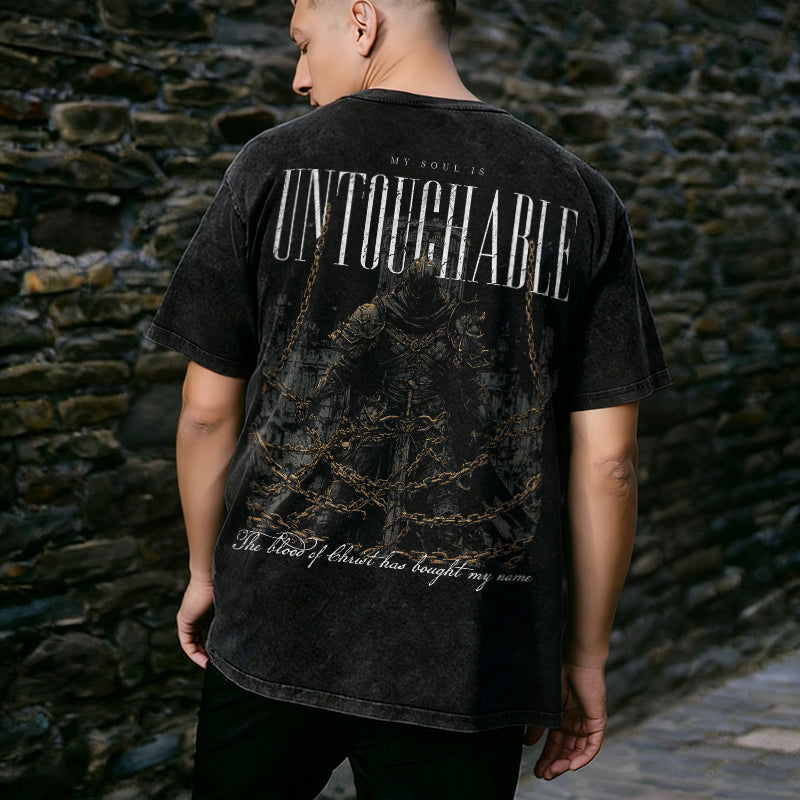 My Soul Is Untouchable The Blood Of Christ Has Bought My Name Printed Men's Washed Tee