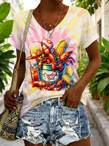 Women's Crawfish Festival Print V Neck T-shirt