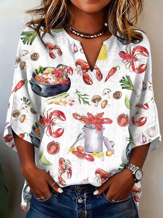 Women's Crawfish Festival Printed Casual Shirt
