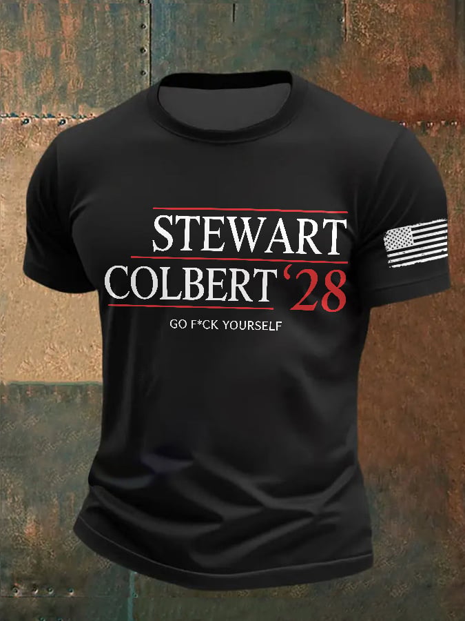 Men's Retro Stewart Colbert 2028 Go F*Ck Yourself Print T-Shirt