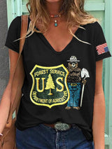🔥Buy 3 Get 15% Off🔥V-Neck Retro Save The Forest Service Print T-Shirt