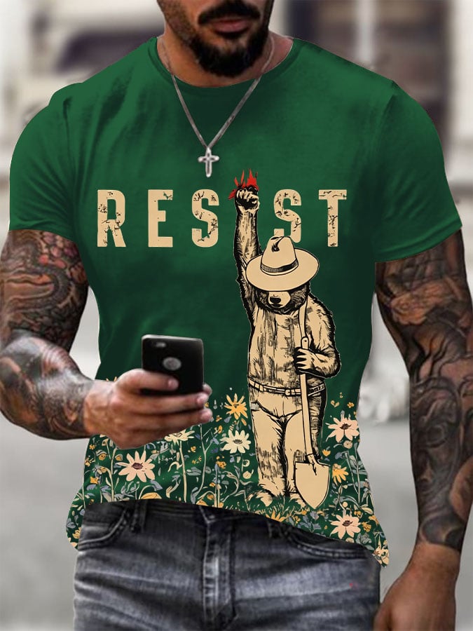 Men's Resist Bear Printed Casual T-shirt
