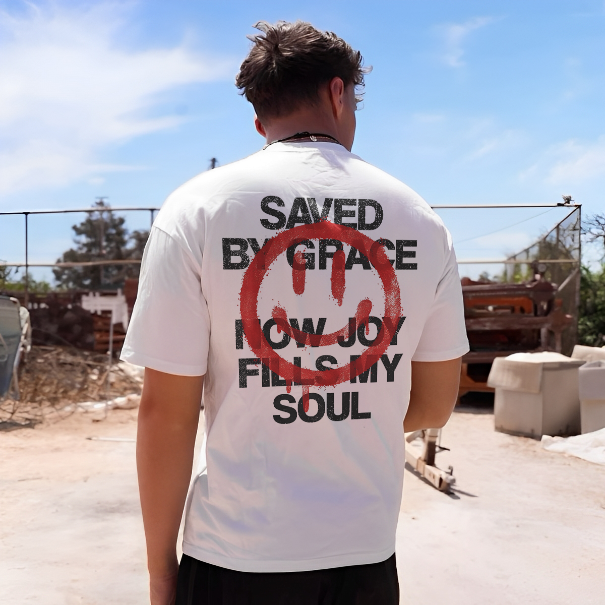 Saved By Grace Now Joy Fills My Soul Printed Men's T-shirt