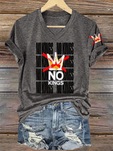 🔥Buy 3 Get 15% Off V-Neck Retro No Kings In America Print T-Shirt