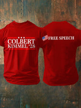 Men's Retro Colbert Kimmel 28 Free Speech Print T-Shirt