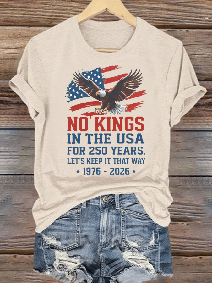 Women's  No Kings USA Patriotic Tee ,250 Years of Democracy printed T-shirt