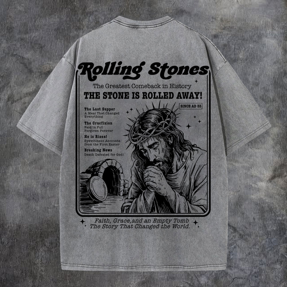 Rolling Stones The Greatest Comeback In History Printed Men's Washed Tee